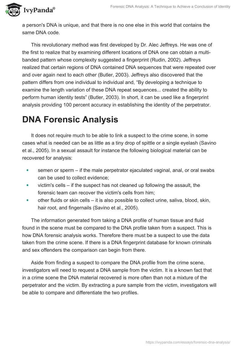 Forensic DNA Analysis: A Technique to Achieve a Conclusion of Identity. Page 2