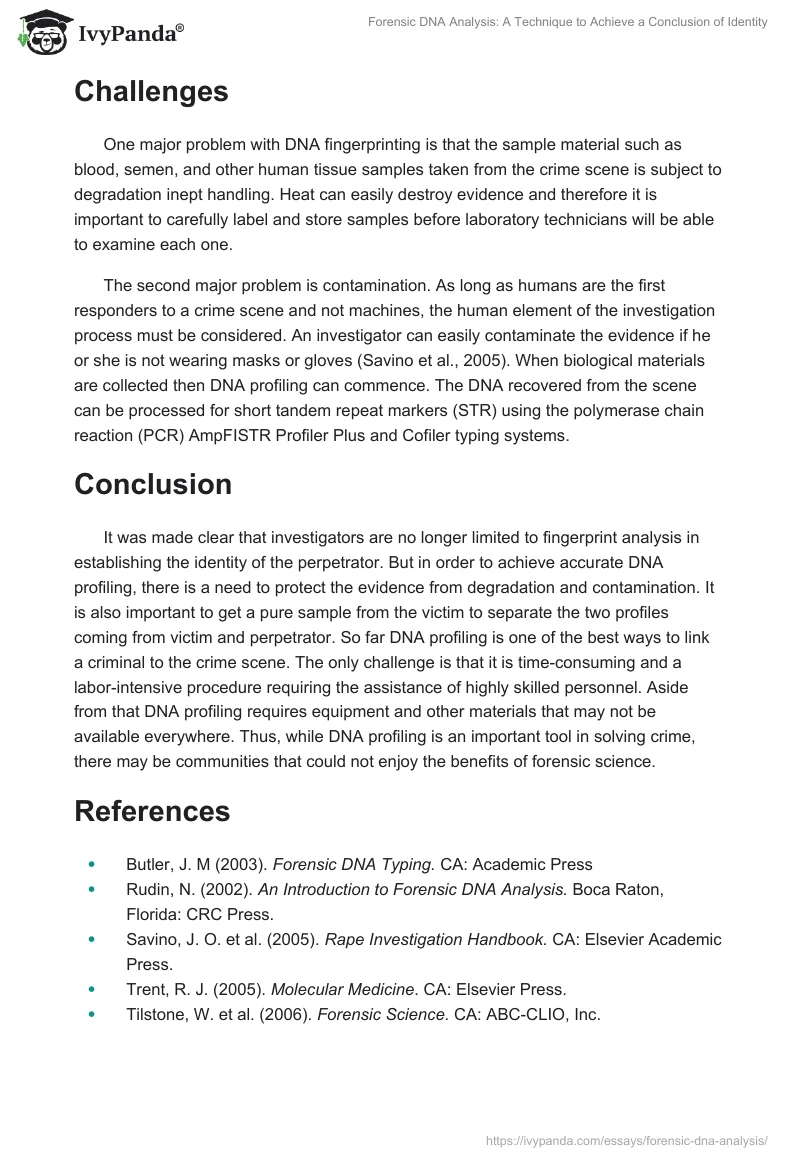 Forensic DNA Analysis: A Technique to Achieve a Conclusion of Identity. Page 3