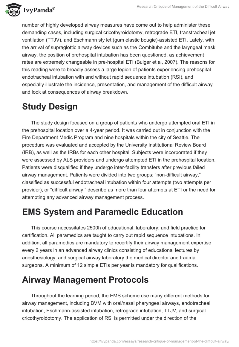 Research Critique of Management of the Difficult Airway. Page 2