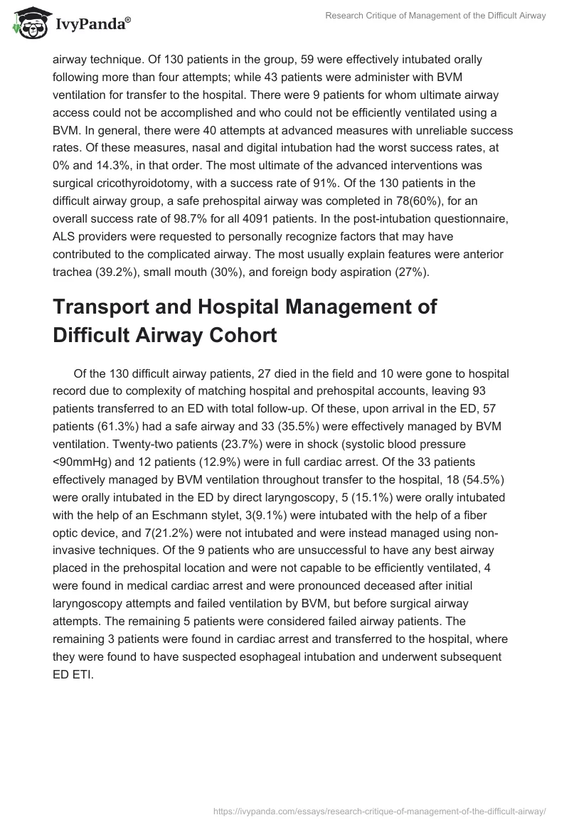 Research Critique of Management of the Difficult Airway. Page 5