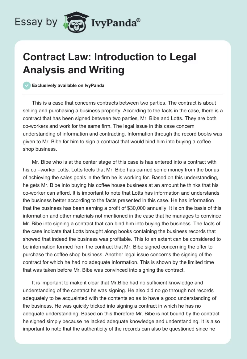 Contract Law: Introduction to Legal Analysis and Writing. Page 1