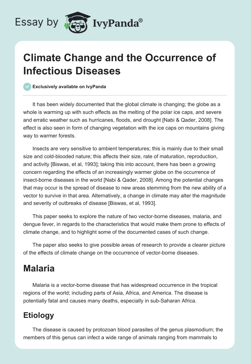 Climate Change and the Occurrence of Infectious Diseases. Page 1