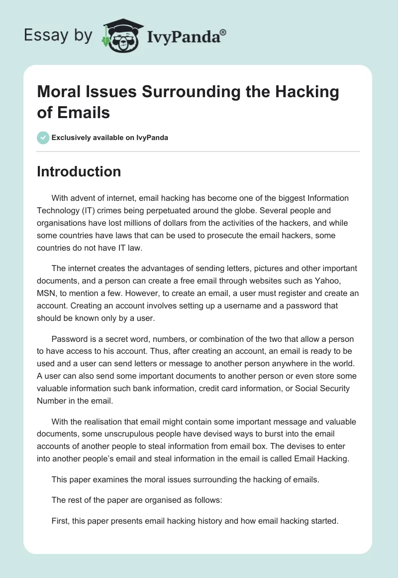 Moral Issues Surrounding the Hacking of Emails. Page 1