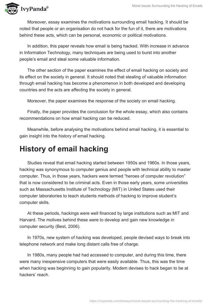 Moral Issues Surrounding the Hacking of Emails. Page 2