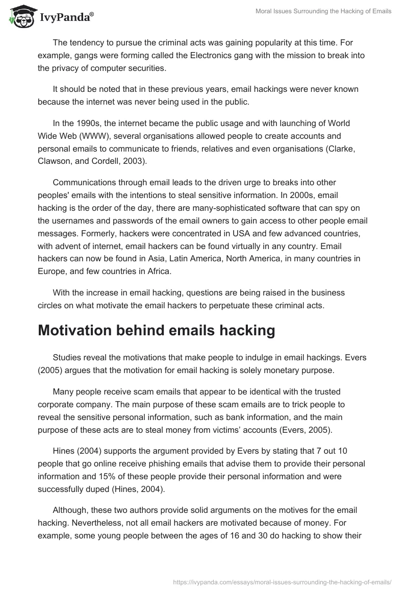 Moral Issues Surrounding the Hacking of Emails. Page 3