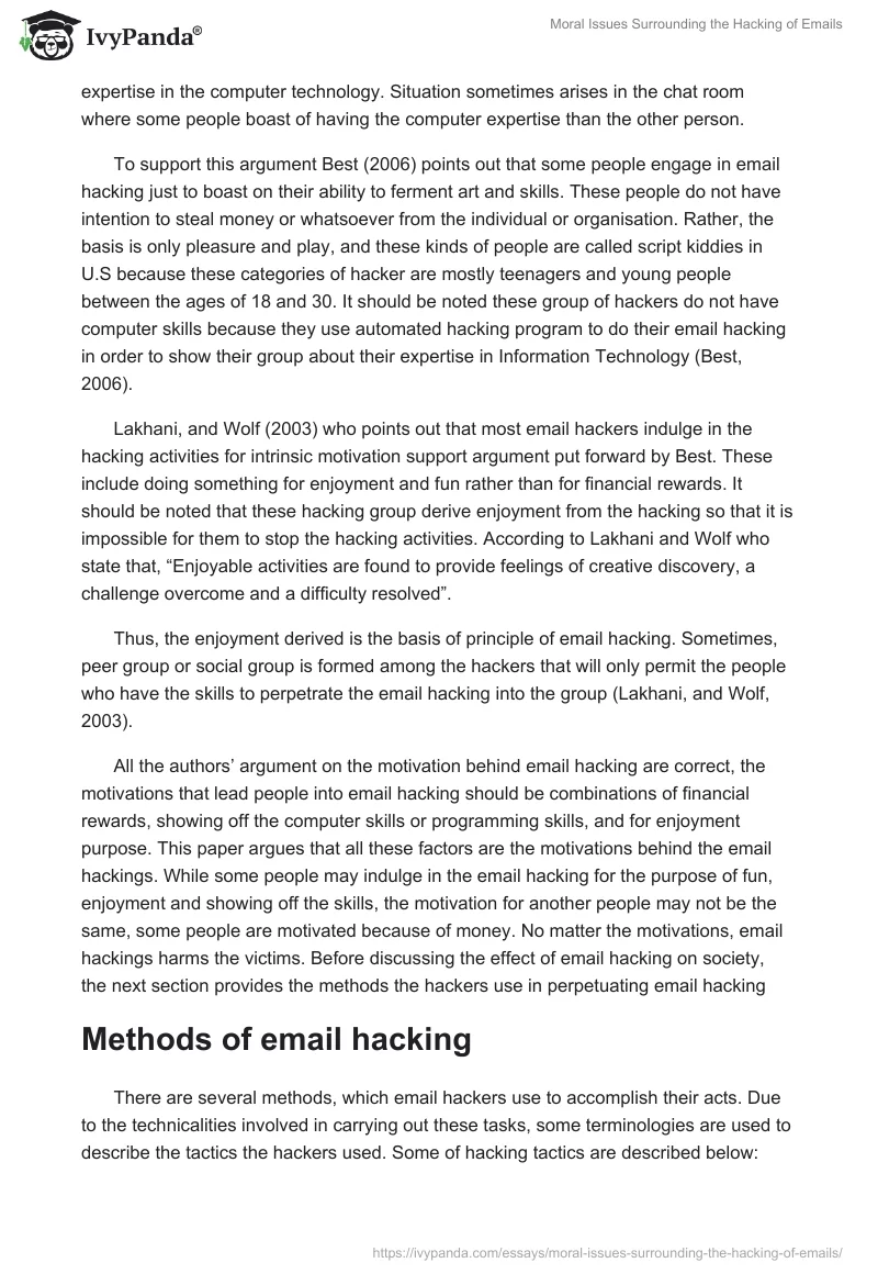 Moral Issues Surrounding the Hacking of Emails. Page 4