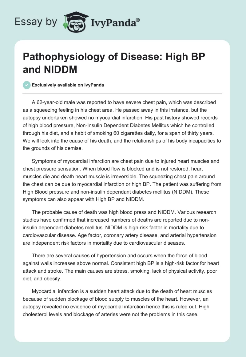 Pathophysiology of Disease: High BP and NIDDM. Page 1