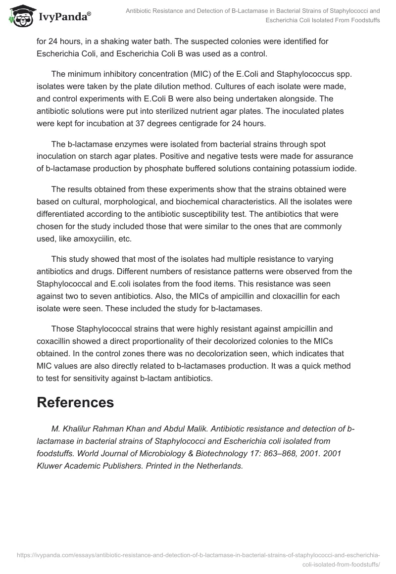Antibiotic Resistance and Detection of B-Lactamase in Bacterial Strains of Staphylococci and Escherichia Coli Isolated From Foodstuffs. Page 2