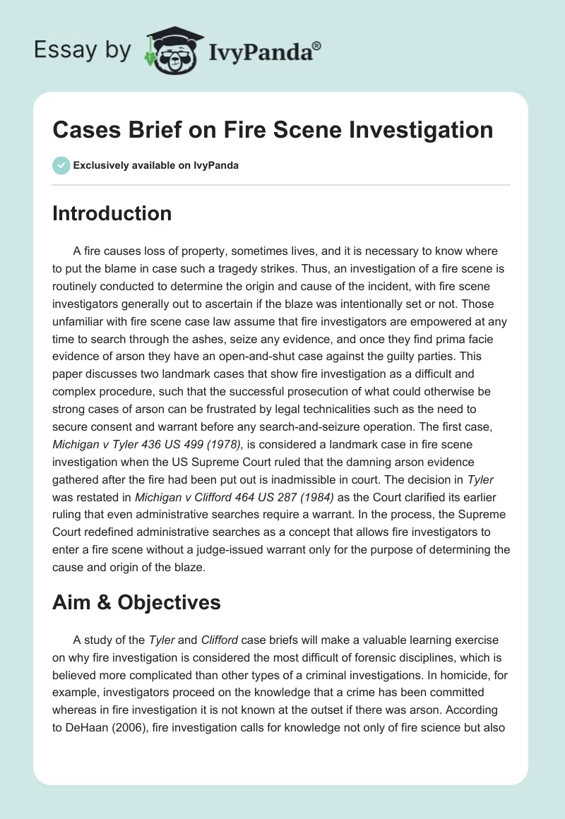 Cases Brief on Fire Scene Investigation. Page 1