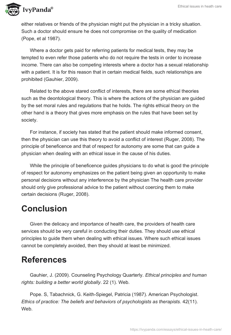 Ethical issues in heath care. Page 2