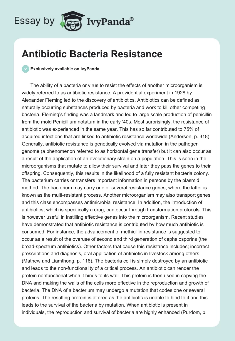 Antibiotic Bacteria Resistance. Page 1