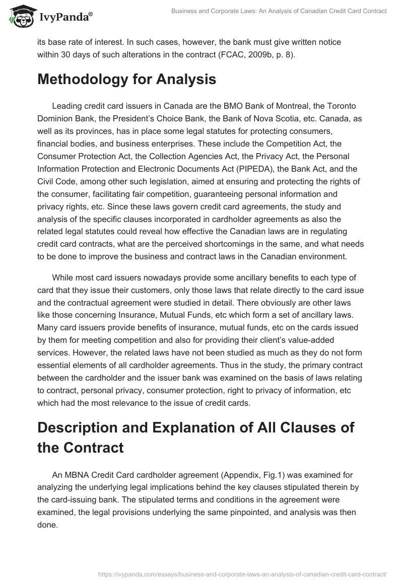 Business and Corporate Laws: An Analysis of Canadian Credit Card Contract. Page 4