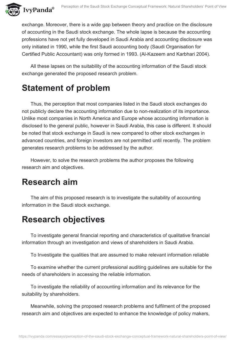 Perception of the Saudi Stock Exchange Conceptual Framework: Natural Shareholders’ Point of View. Page 2