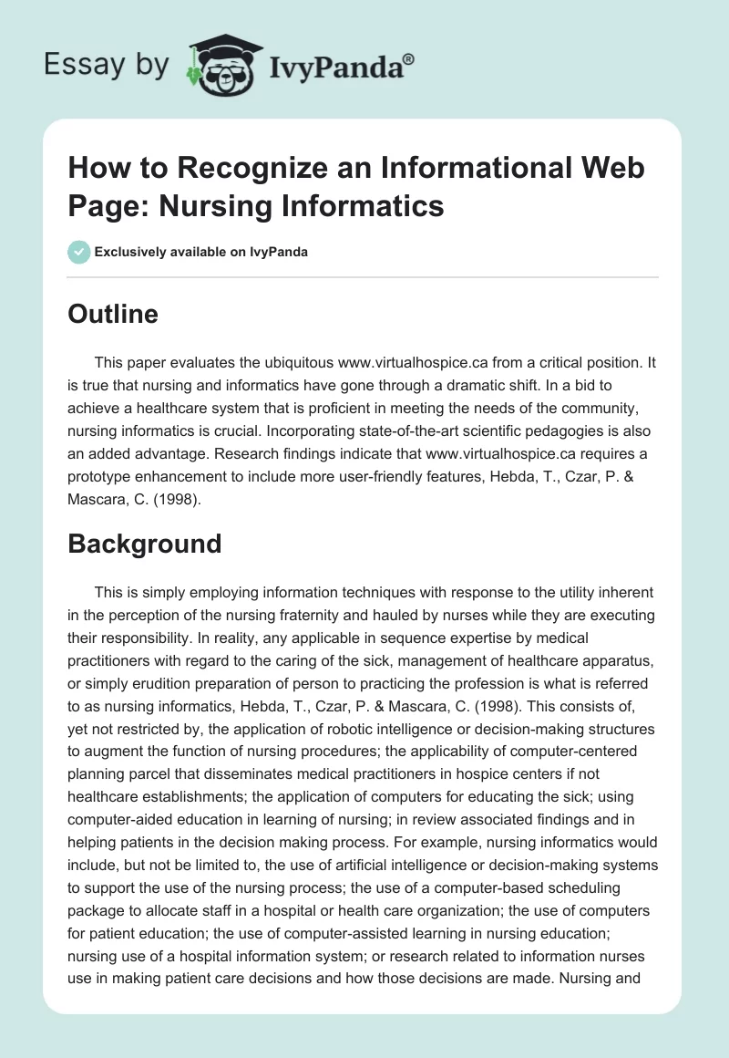 How to Recognize an Informational Web Page: Nursing Informatics. Page 1