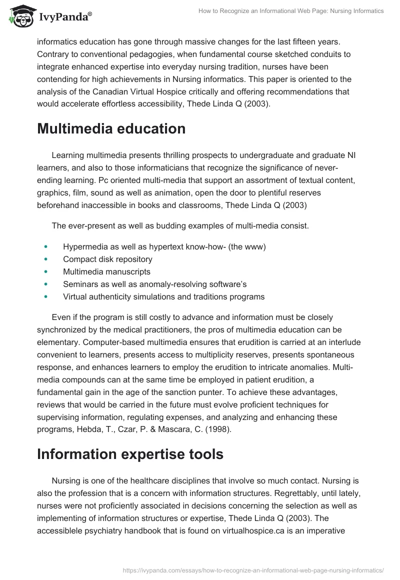 How to Recognize an Informational Web Page: Nursing Informatics. Page 2