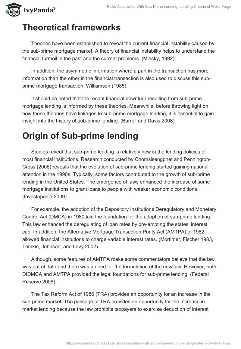 Risks Associated With Sub-Prime Lending, Lending Criteria of Wells Fargo. Page 2