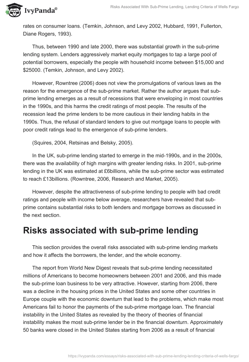 Risks Associated With Sub-Prime Lending, Lending Criteria of Wells Fargo. Page 3