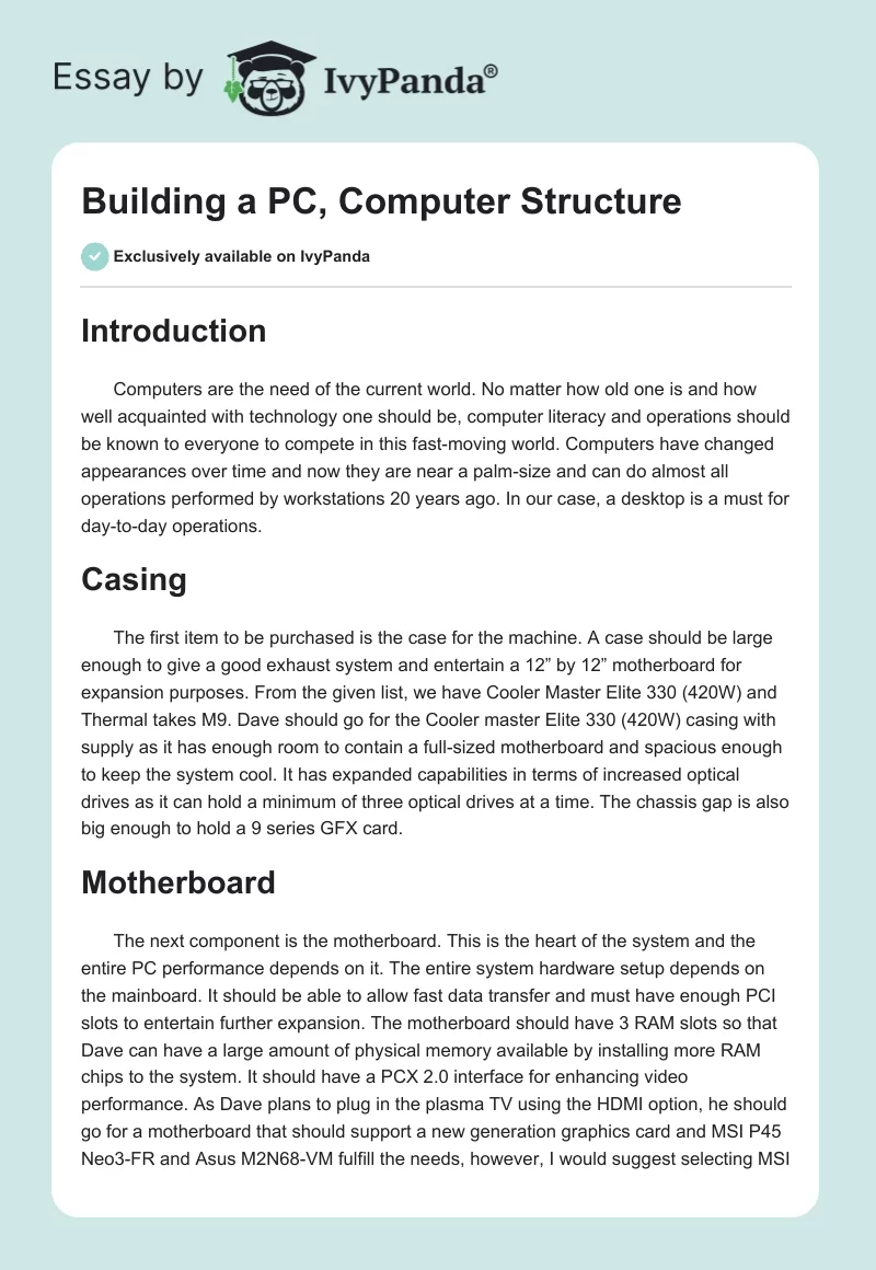 Building a PC, Computer Structure. Page 1