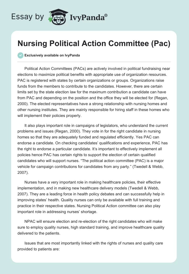 Nursing Political Action Committee (Pac). Page 1
