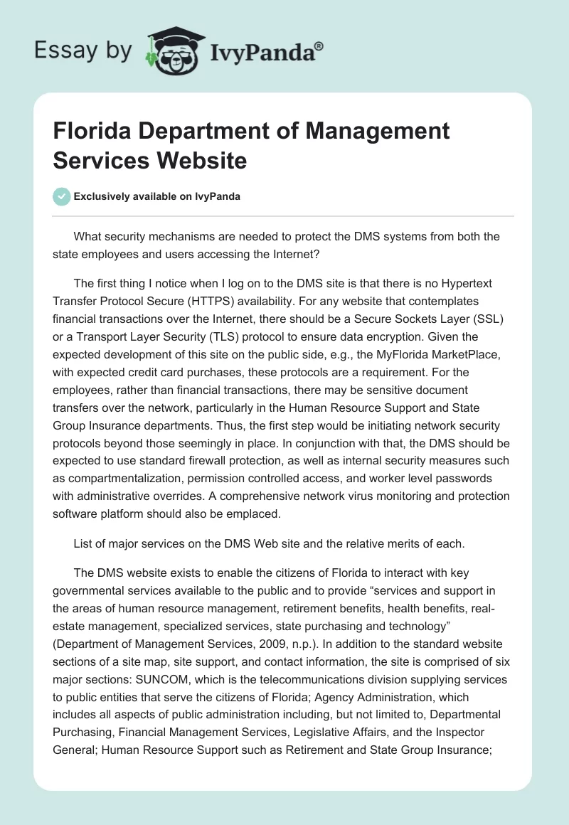 Florida Department of Management Services Website. Page 1