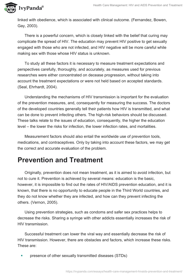 Health Care Management: HIV and AIDS Prevention and Treatment. Page 3