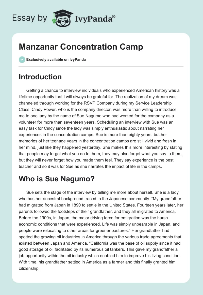 Manzanar Concentration Camp. Page 1