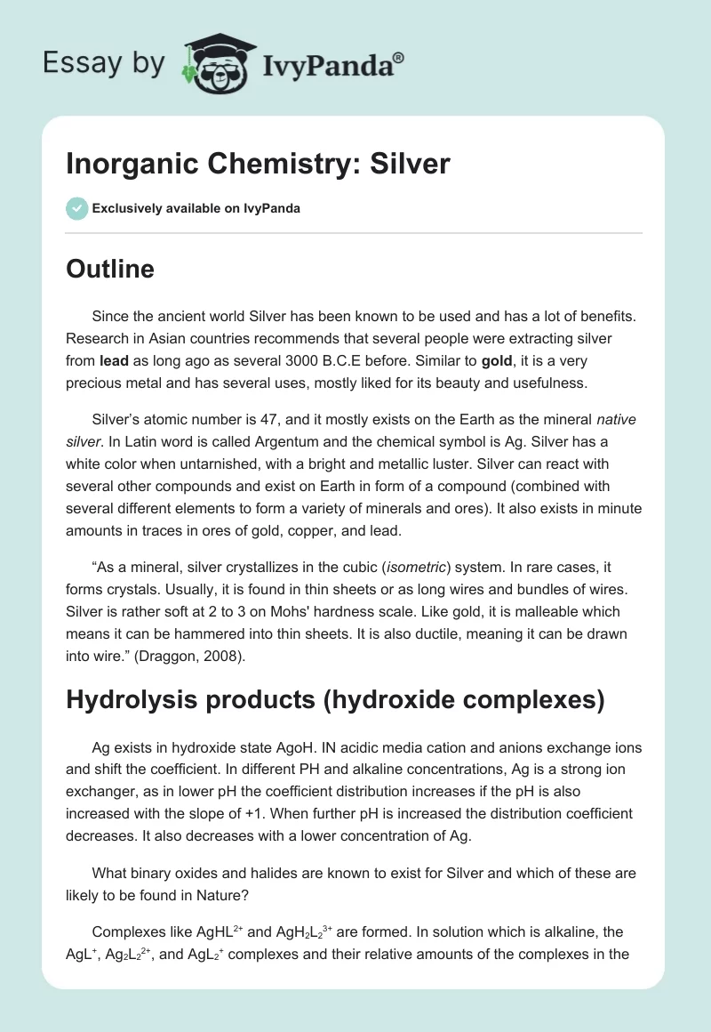 Inorganic Chemistry: Silver. Page 1