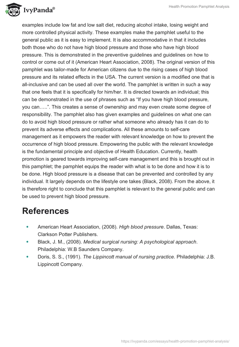 Health Promotion Pamphlet Analysis. Page 2