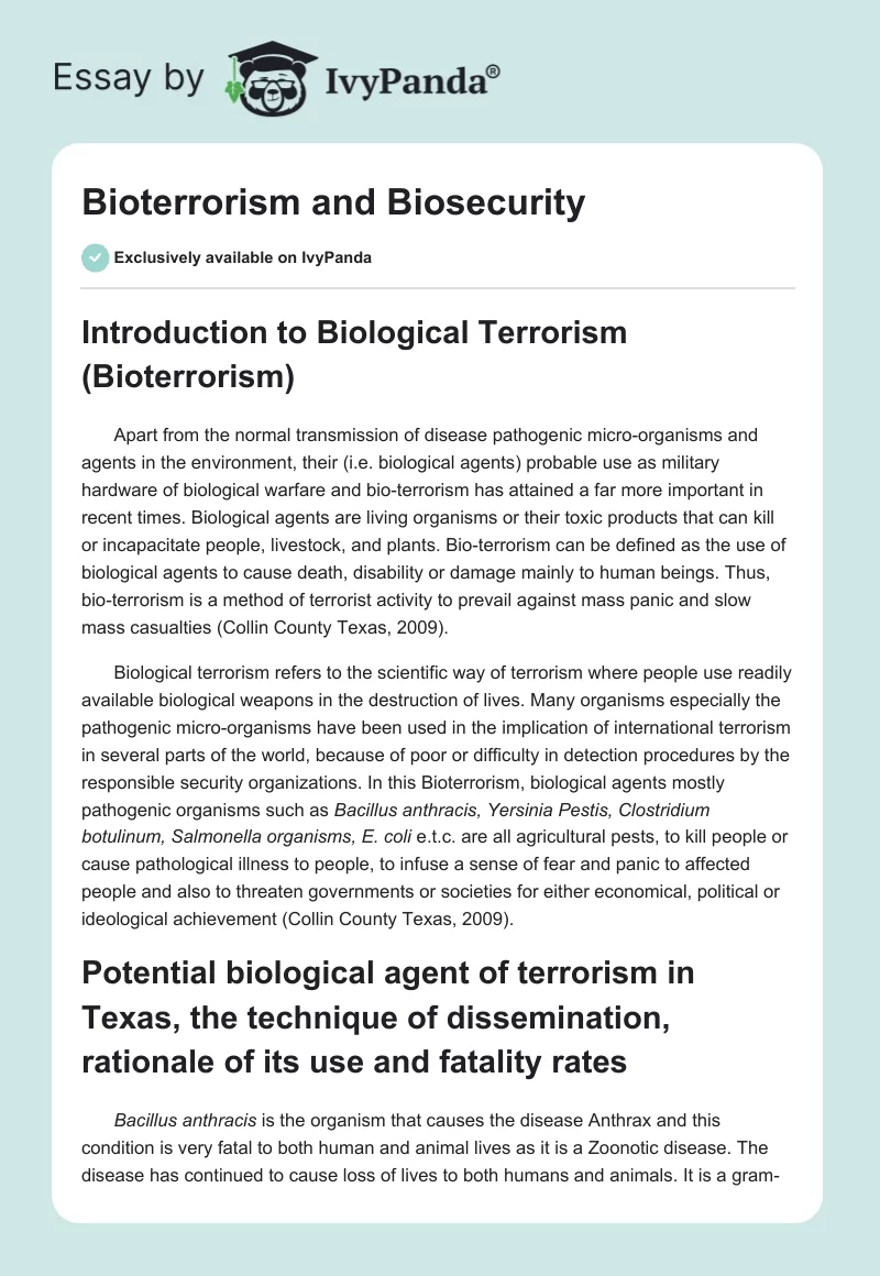 Bioterrorism and Biosecurity. Page 1
