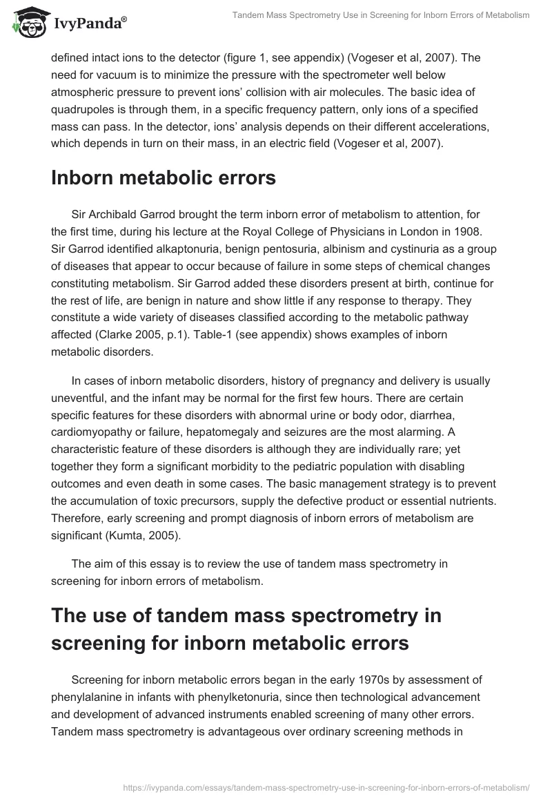 Tandem Mass Spectrometry Use in Screening for Inborn Errors of Metabolism. Page 2