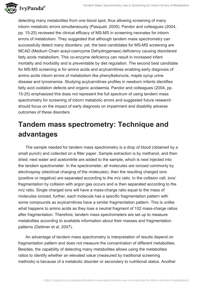 Tandem Mass Spectrometry Use in Screening for Inborn Errors of Metabolism. Page 3