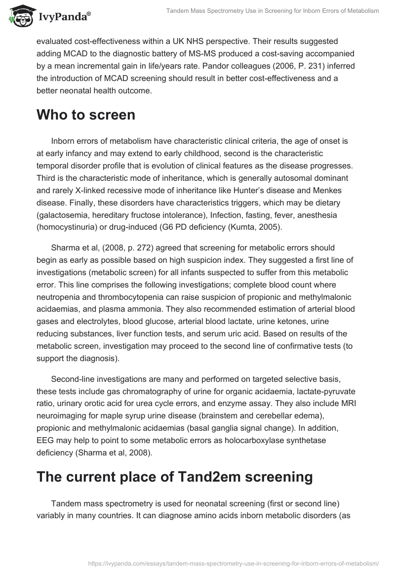Tandem Mass Spectrometry Use in Screening for Inborn Errors of Metabolism. Page 5