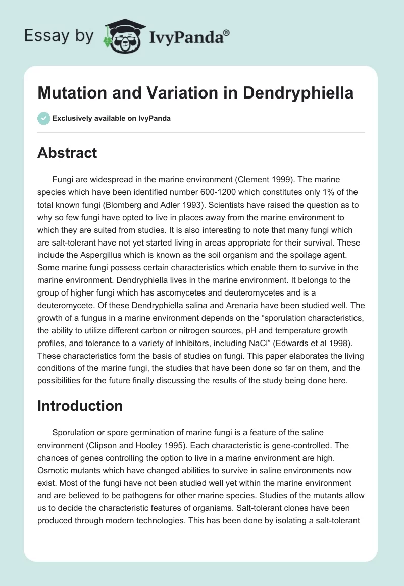 Mutation and Variation in Dendryphiella. Page 1