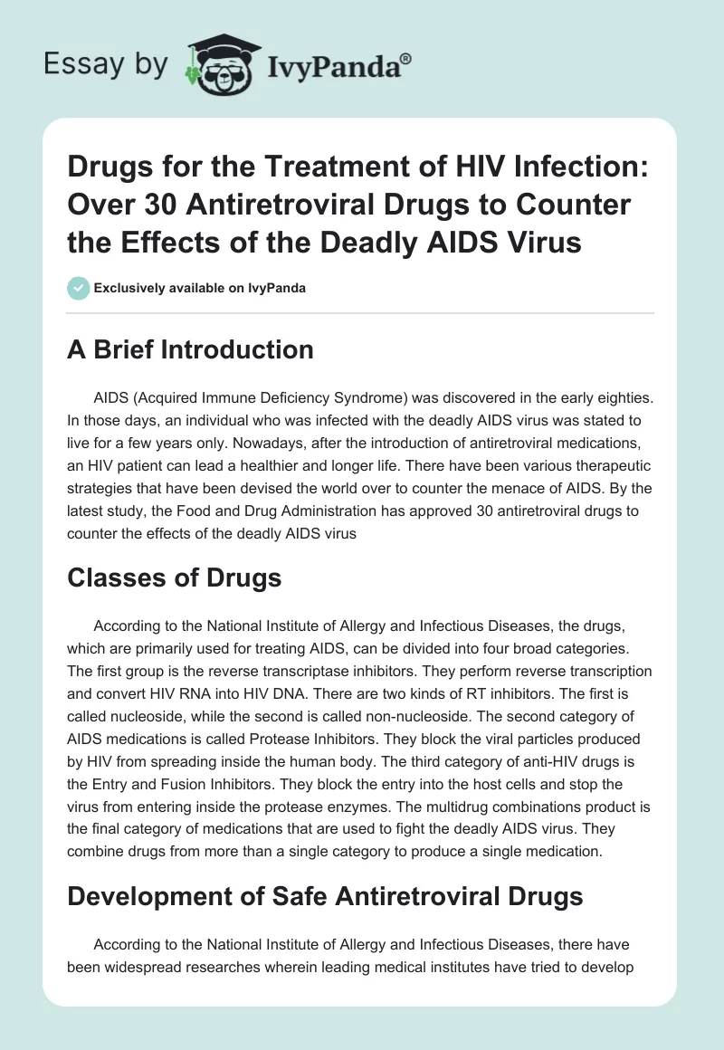 Drugs for the Treatment of HIV Infection: Over 30 Antiretroviral Drugs to Counter the Effects of the Deadly AIDS Virus. Page 1
