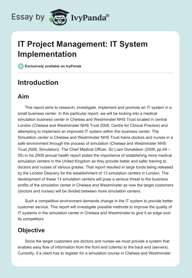 IT Project Management: IT System Implementation. Page 1