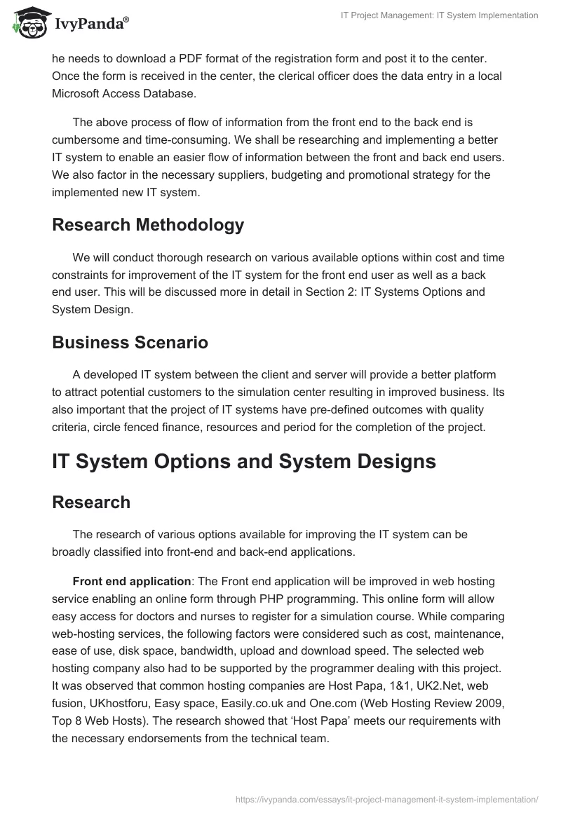 IT Project Management: IT System Implementation. Page 2