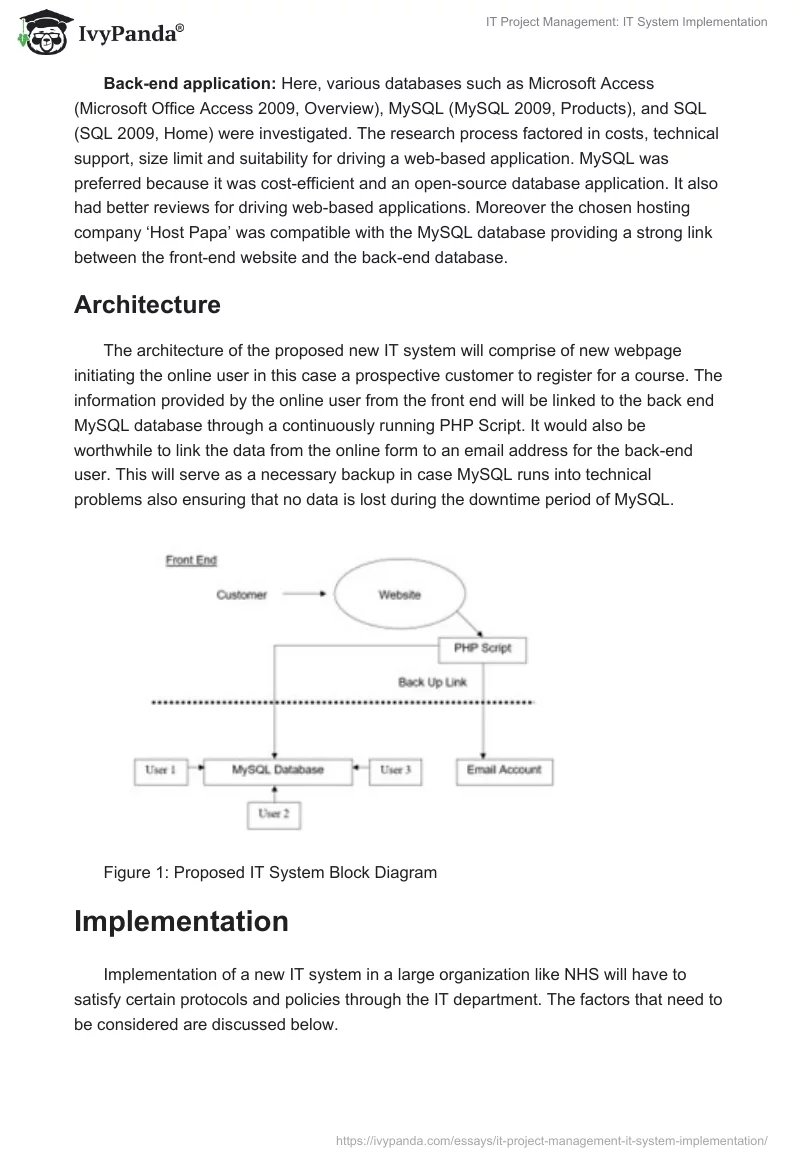 IT Project Management: IT System Implementation. Page 3