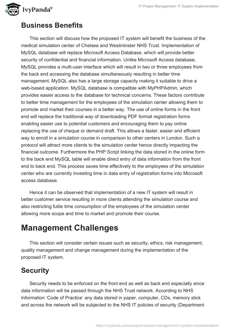 IT Project Management: IT System Implementation. Page 5