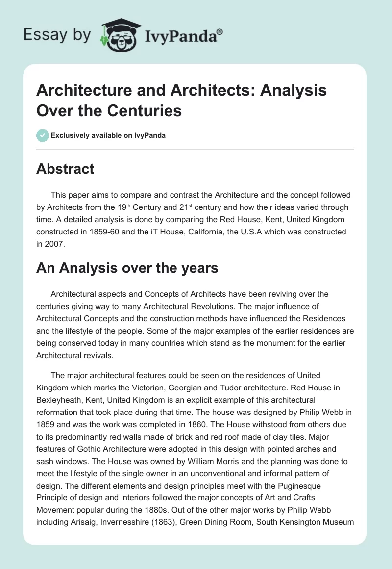 Architecture and Architects: Analysis Over the Centuries. Page 1