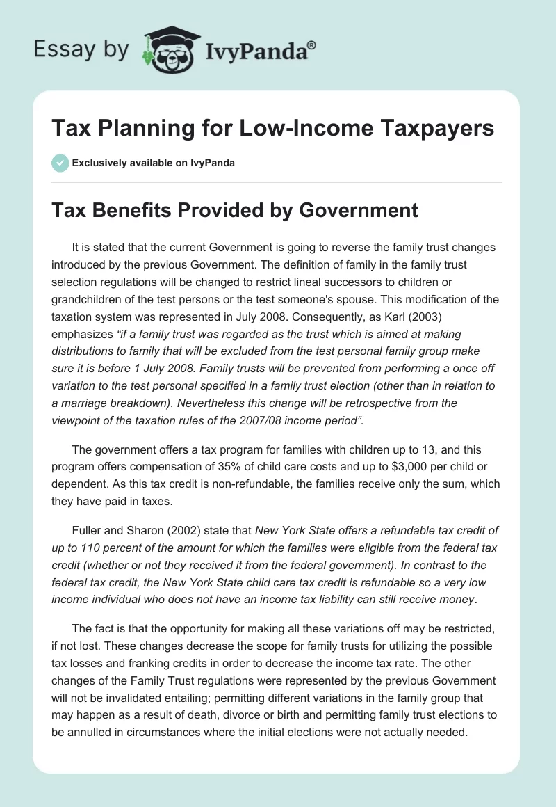 Tax Planning for Low-Income Taxpayers. Page 1