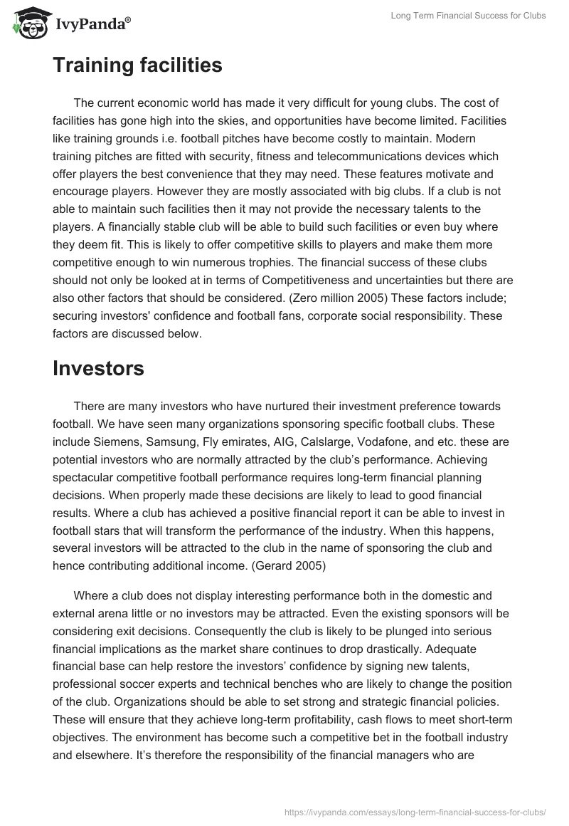 Long Term Financial Success for Clubs. Page 5