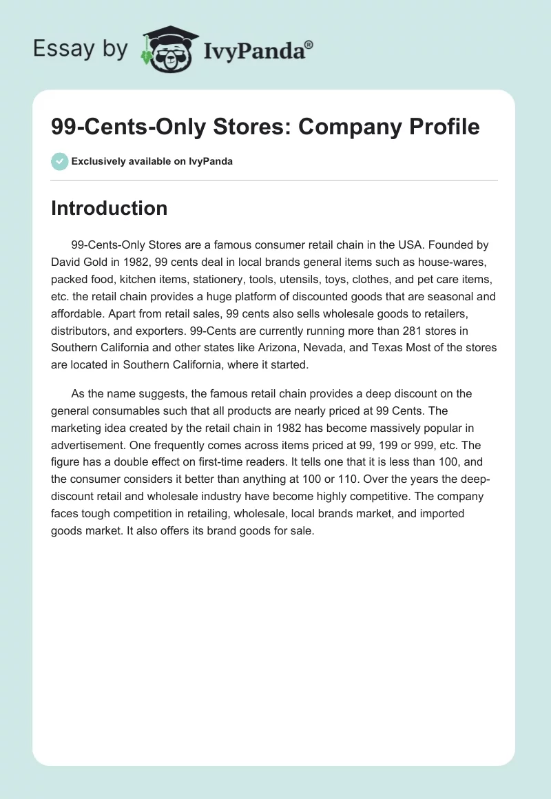 99-Cents-Only Stores: Company Profile. Page 1