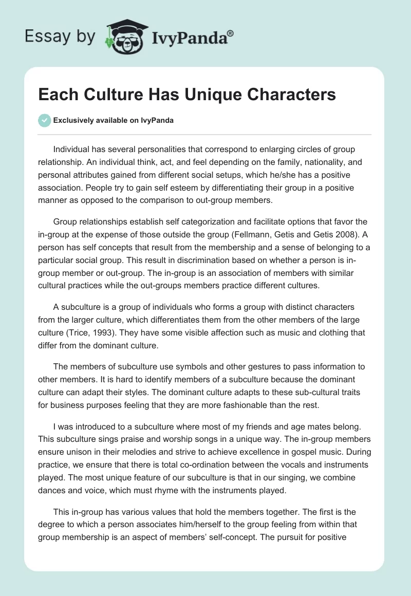 Each Culture Has Unique Characters. Page 1