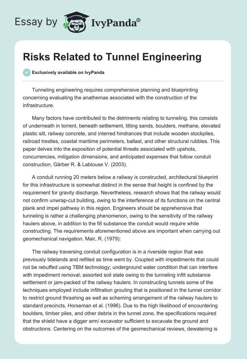Risks Related to Tunnel Engineering. Page 1