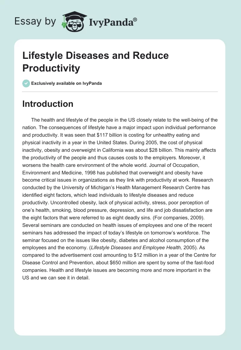 Lifestyle Diseases and Reduce Productivity. Page 1