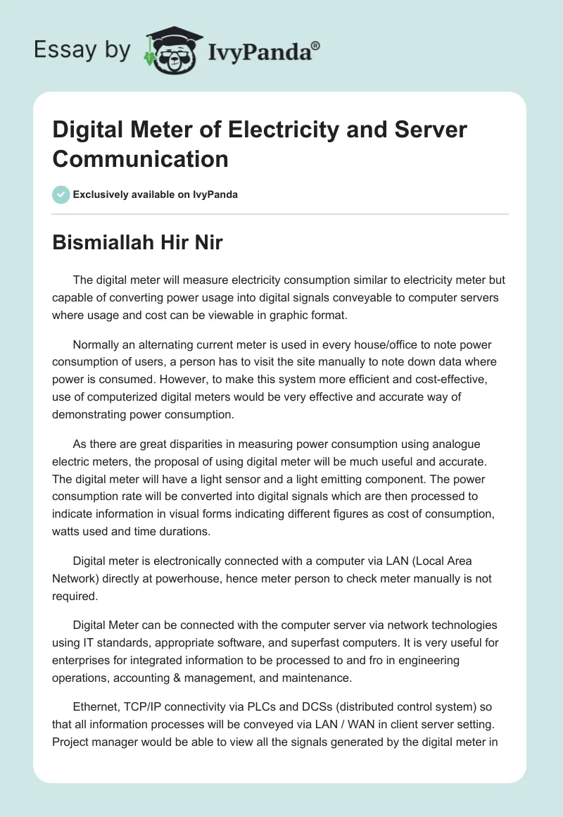 Digital Meter of Electricity and Server Communication. Page 1