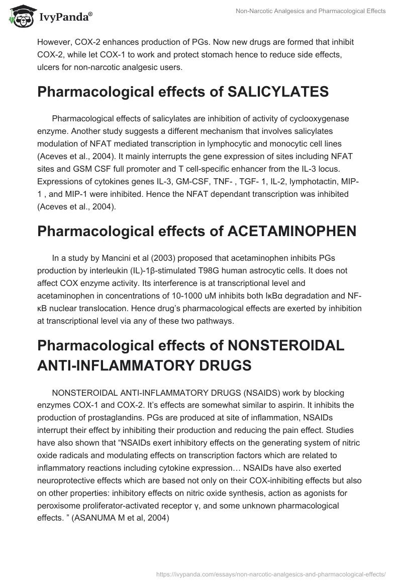Non-Narcotic Analgesics and Pharmacological Effects. Page 2