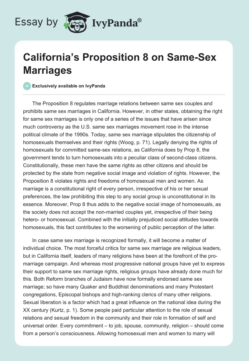 California’s Proposition 8 on Same-Sex Marriages. Page 1