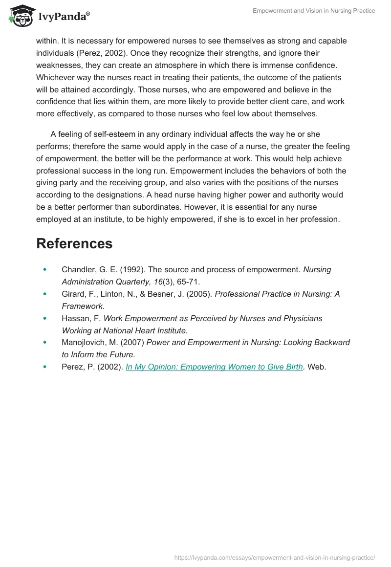Empowerment and Vision in Nursing Practice. Page 2