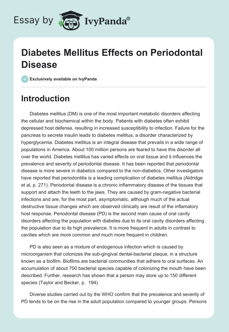 Diabetes Mellitus Effects on Periodontal Disease. Page 1
